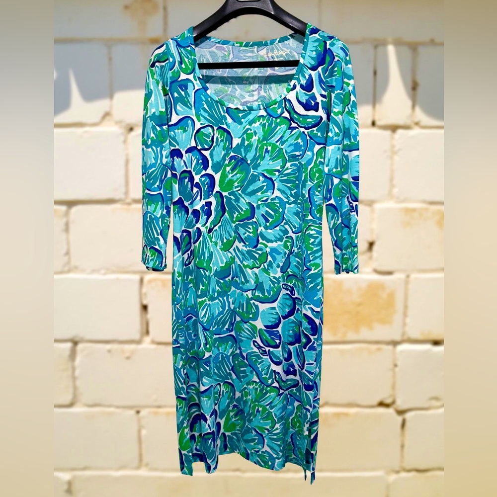 Lilly Pulitzer NWOT Size S Vibrant Blue & Green Long Sleeve Midi Dress (0595)